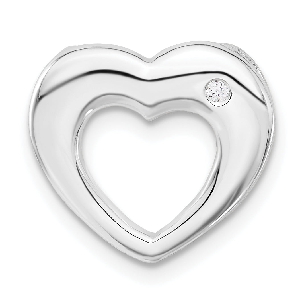 Sterling Silver Polished Heart w/ CZ Slide Pendant