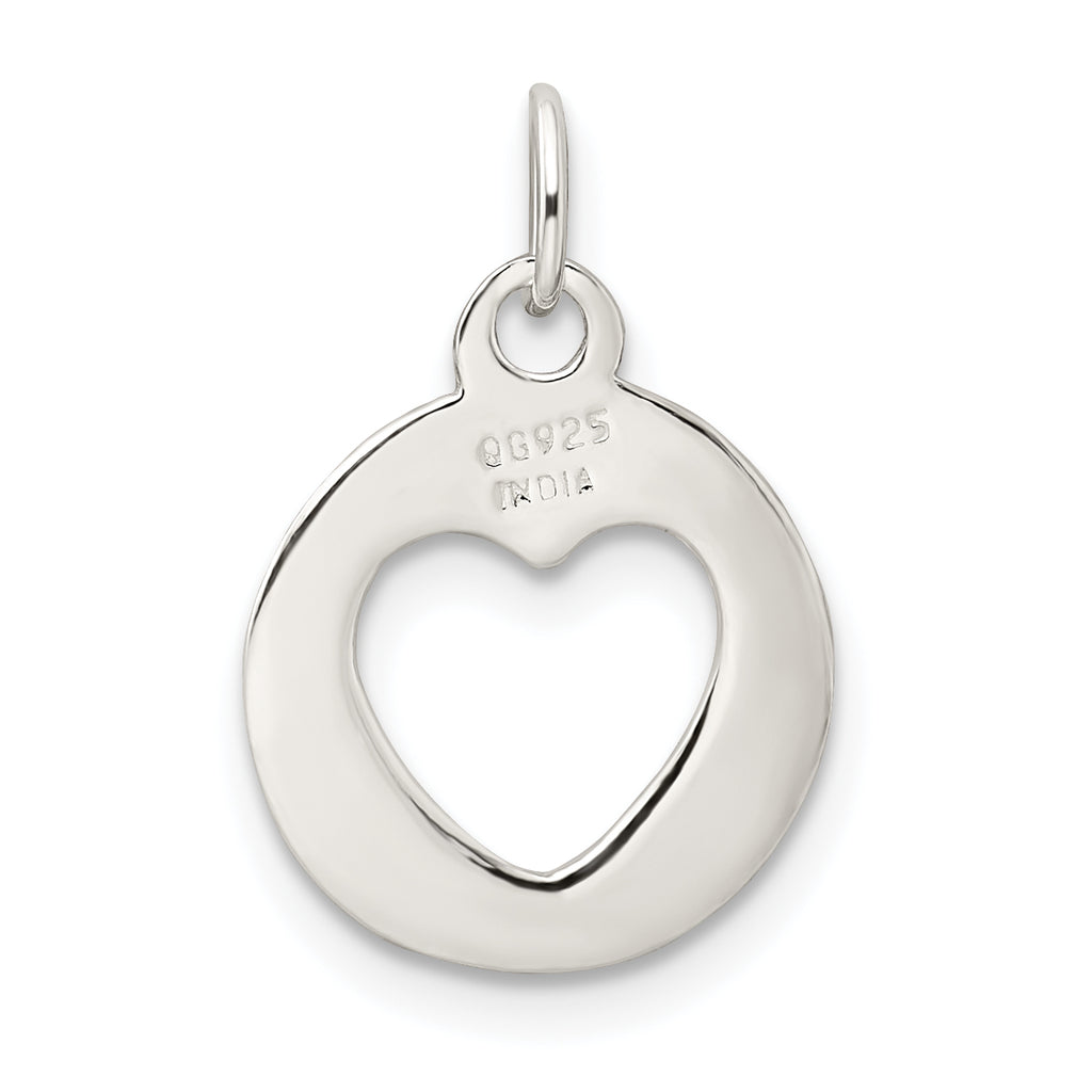 Circle with Cut-Out Heart Charm in Sterling Silver