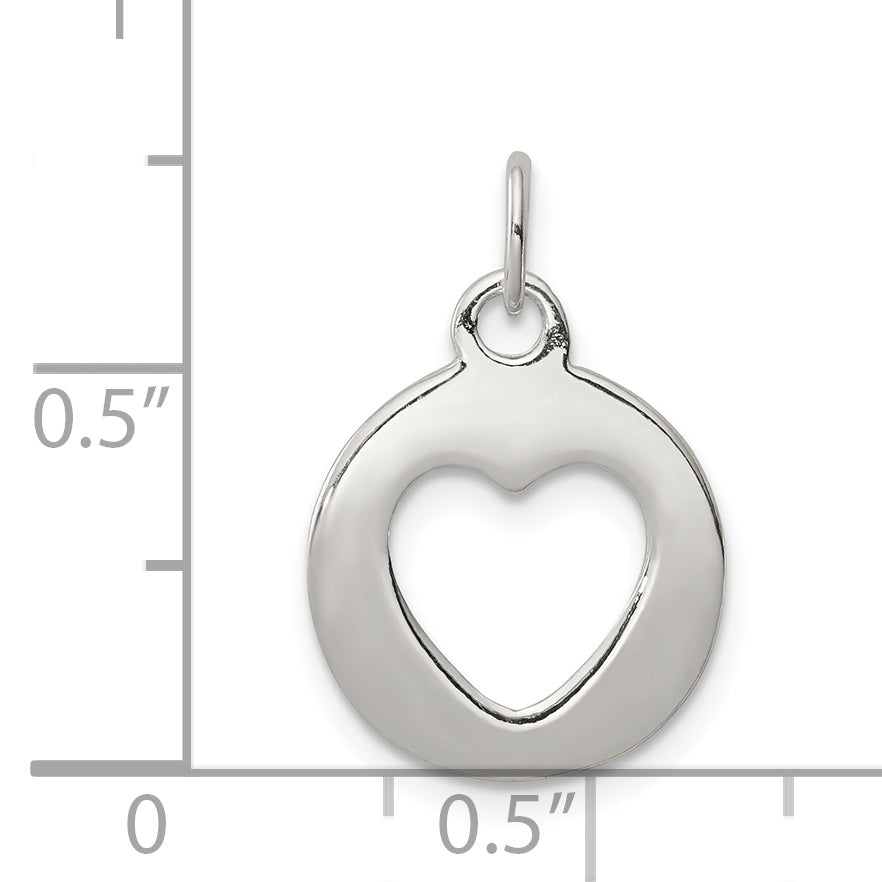 Circle with Cut-Out Heart Charm in Sterling Silver