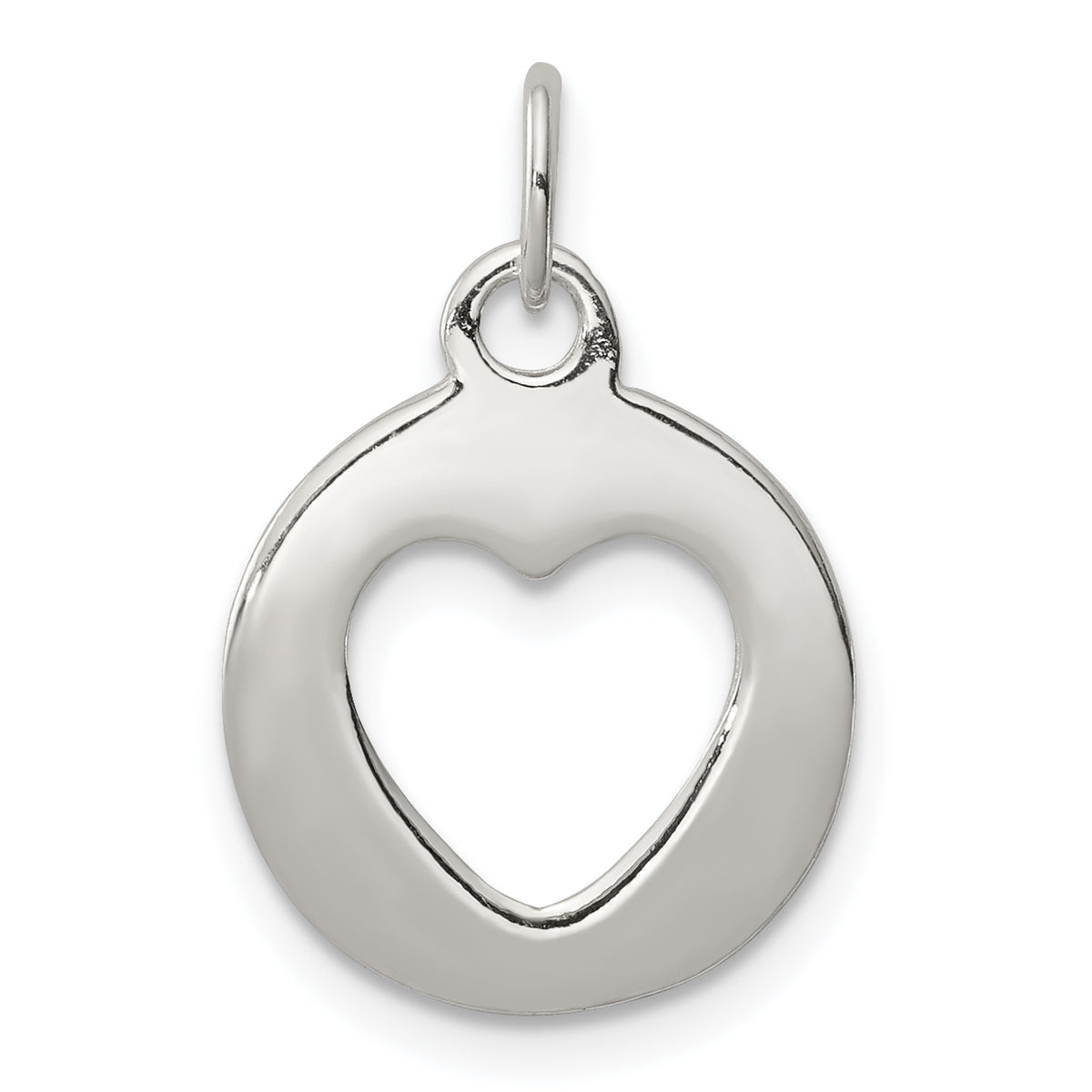 Sterling Silver Polished Circle with Punch Out Heart Charm