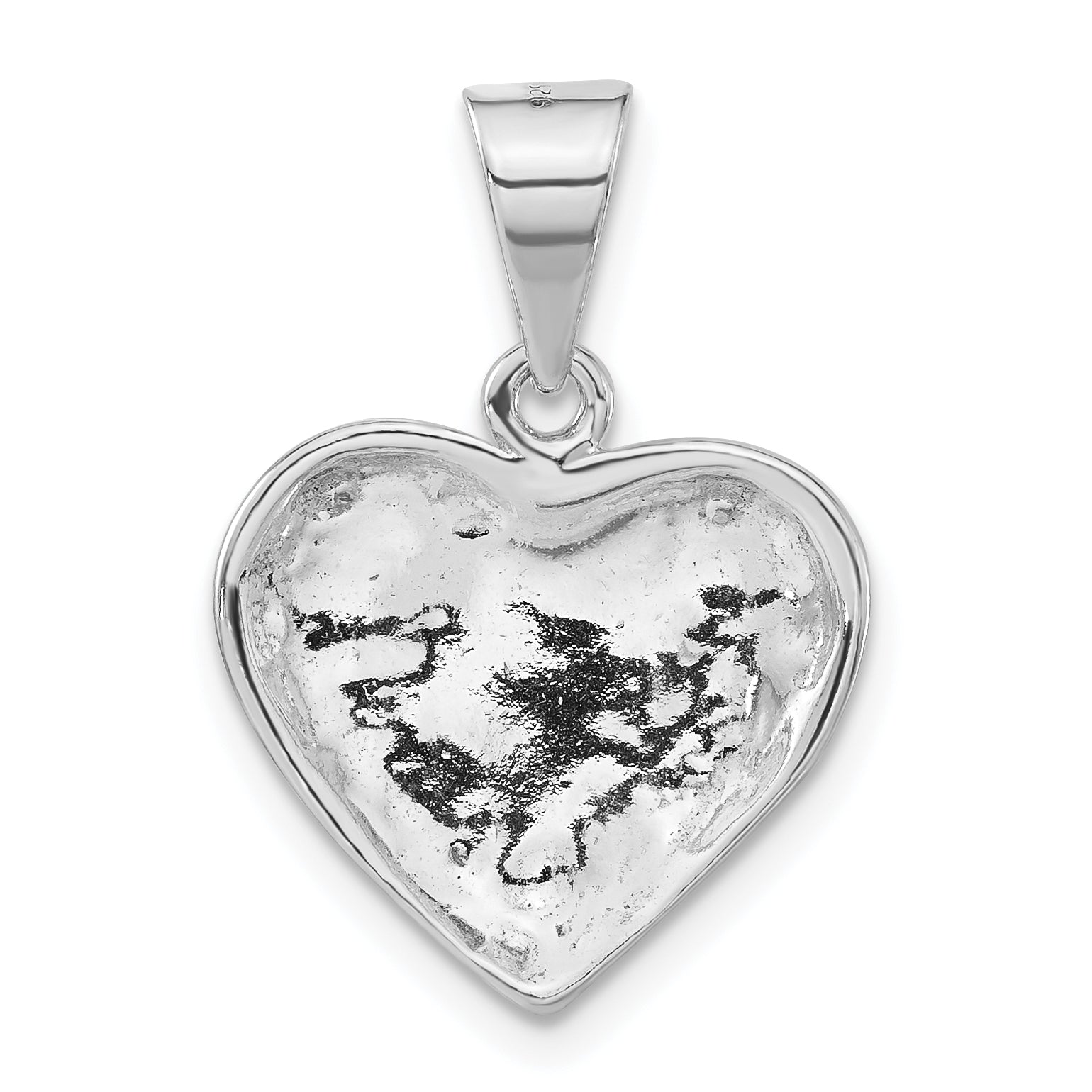 Sterling Silver 925 Heart Pendant with Textured Antiqued Finish for Women