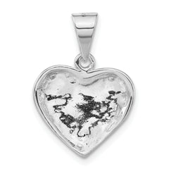 Sterling Silver 925 Heart Pendant with Textured Antiqued Finish for Women