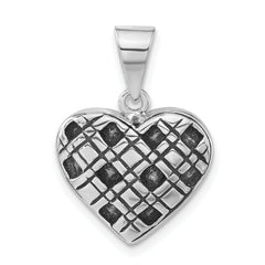 Sterling Silver Polished & Antiqued Pattern Heart Pendant