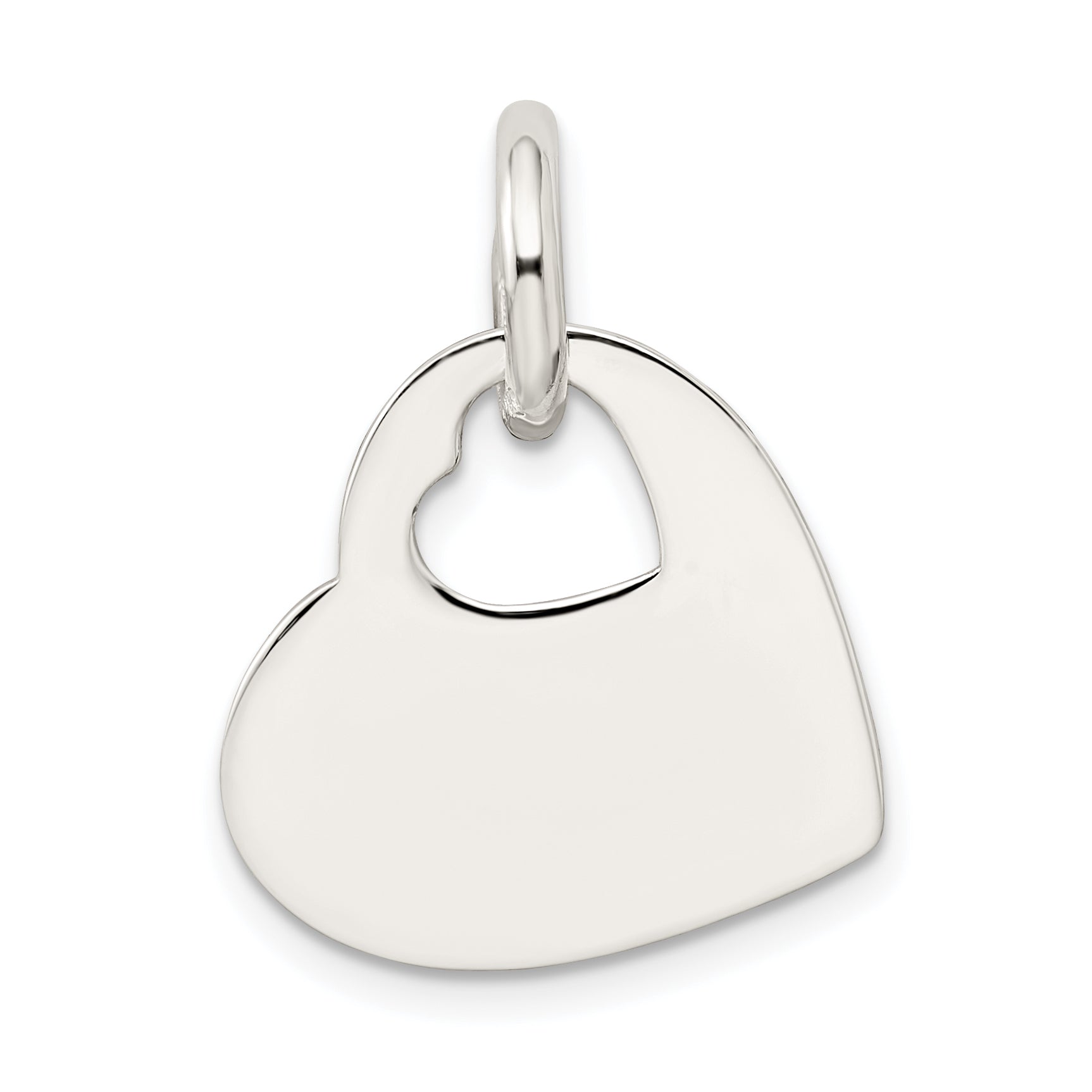 Sterling Silver 925 Polished Heart Charm with Cut-Out Design