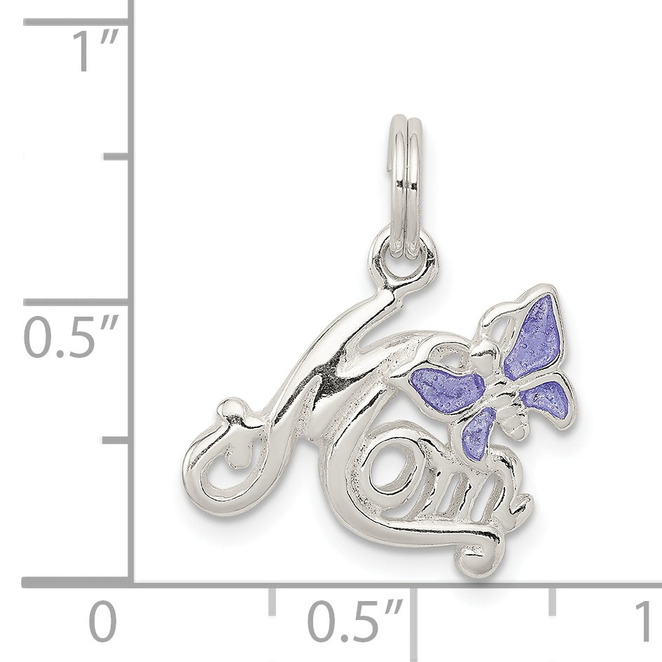 Mom Butterfly Enameled Charm in Sterling Silver