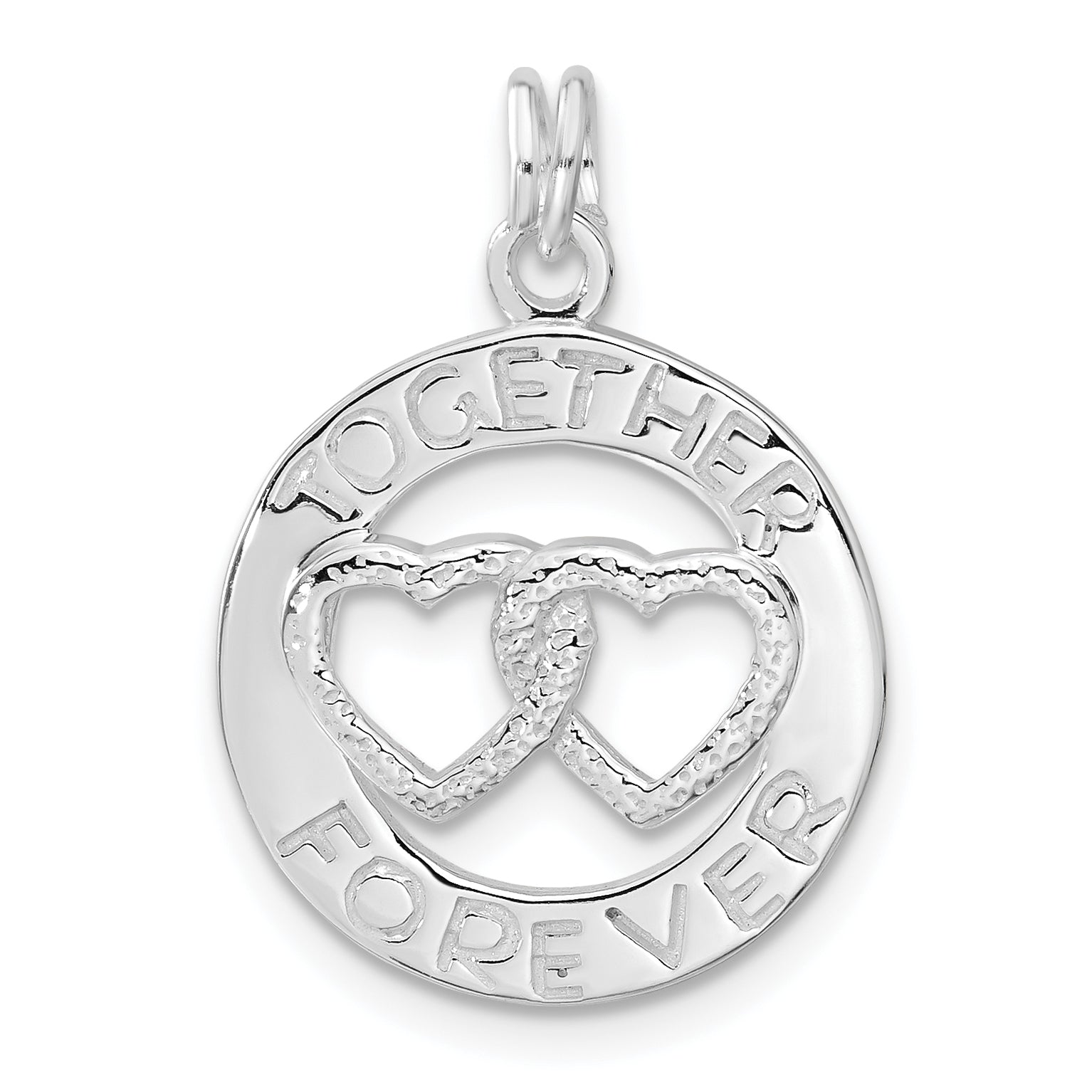 Sterling Silver Polished Together Forever Double Heart Circle Charm Main image