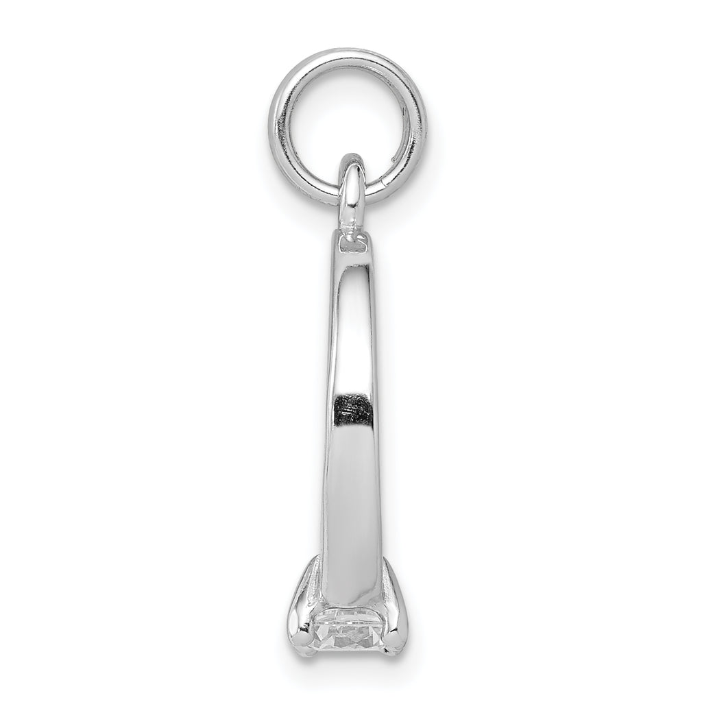 Sterling Silver CZ Polished Ring Charm with Rhodium Finish