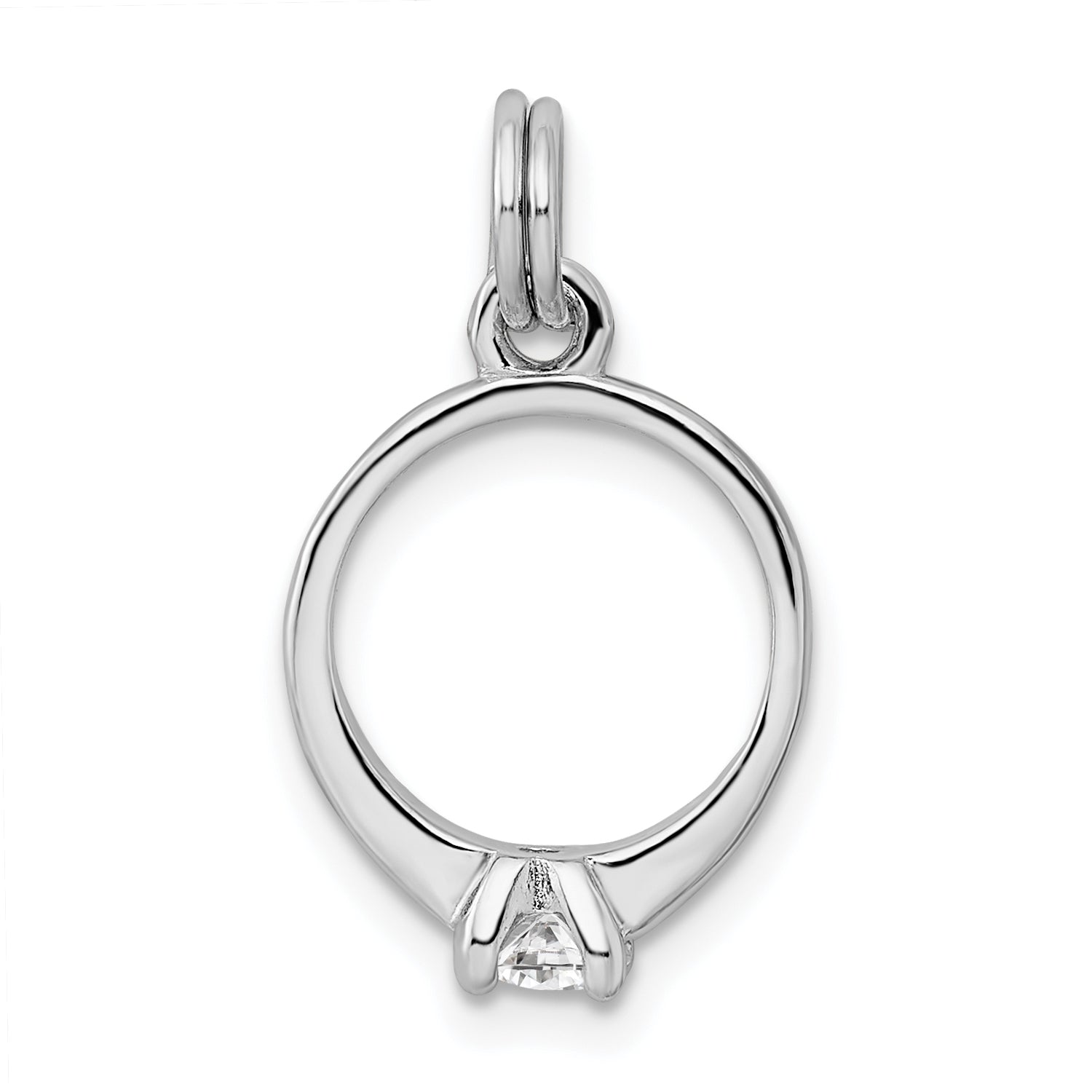 Sterling Silver CZ Polished Ring Charm with Rhodium Finish