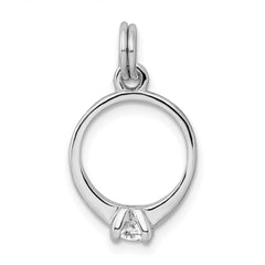 Sterling Silver CZ Polished Ring Charm with Rhodium Finish