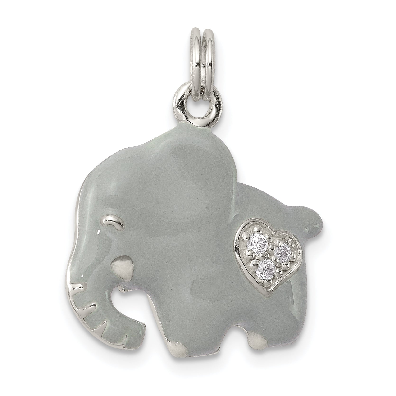 Sterling Silver CZ Grey Enameled Polished Elephant Charm Main image
