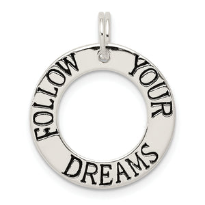 "Follow Your Dreams" Enameled Circle Charm in Sterling Silver, 22mm - Sophia Jewelers