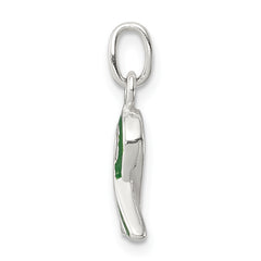 Sterling Silver Green Enameled Awareness Charm with Polished Finish