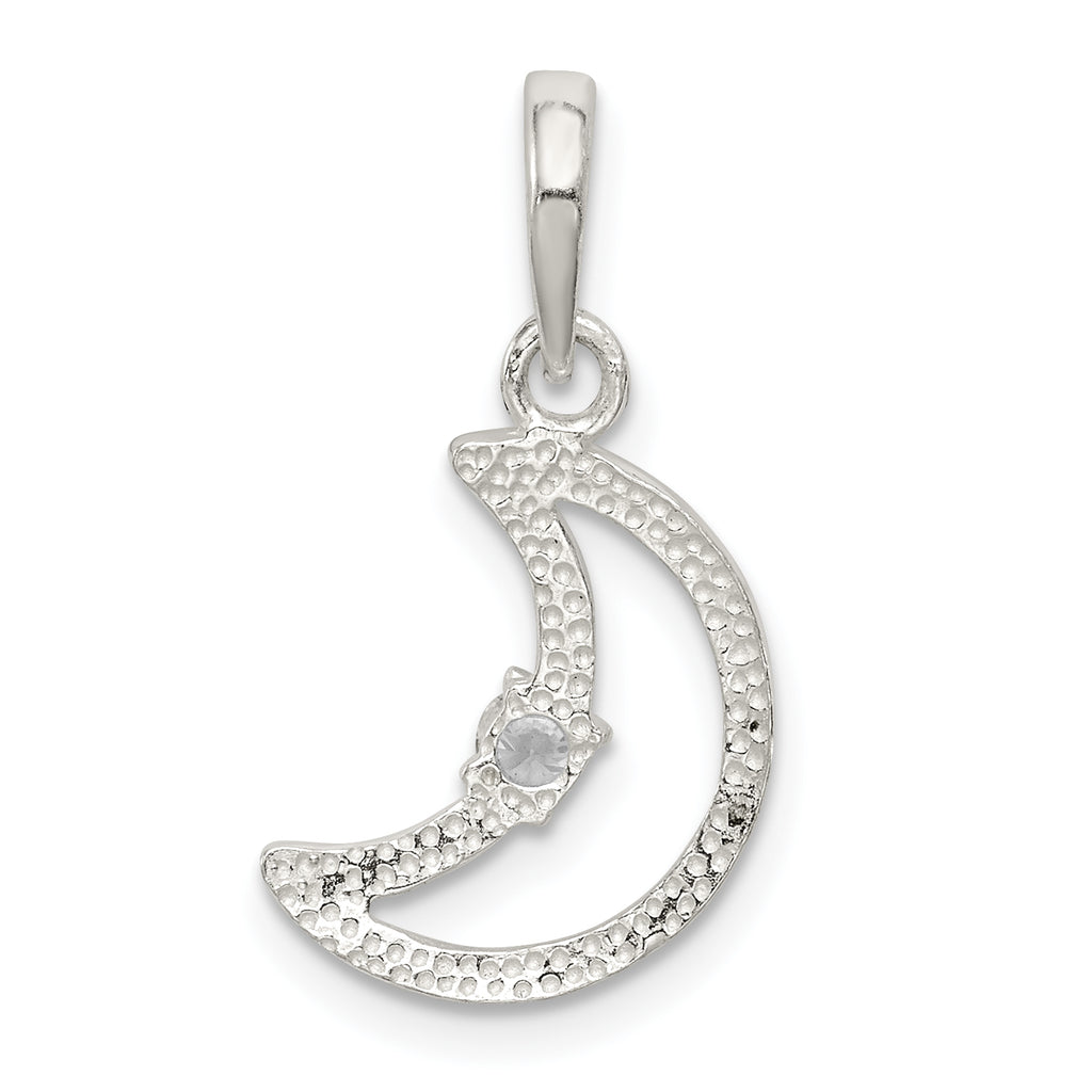 Sterling Silver 925 Moon Pendant with Clear CZ Anti-Tarnish Finish