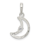 Sterling Silver 925 Moon Pendant with Clear CZ Anti-Tarnish Finish
