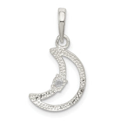Sterling Silver 925 Moon Pendant with Clear CZ Anti-Tarnish Finish