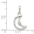 Sterling Silver 925 Moon Pendant with Clear CZ Anti-Tarnish Finish