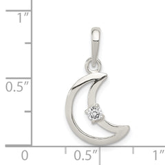 Sterling Silver 925 Moon Pendant with Clear CZ Anti-Tarnish Finish