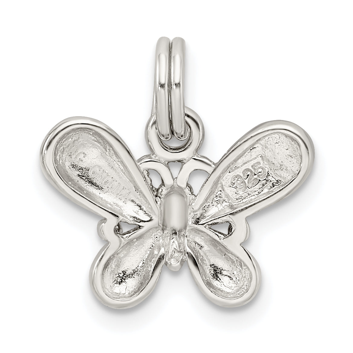 Sterling Silver Butterfly Charm with Rhodium-Plated Purple Enamel Finish