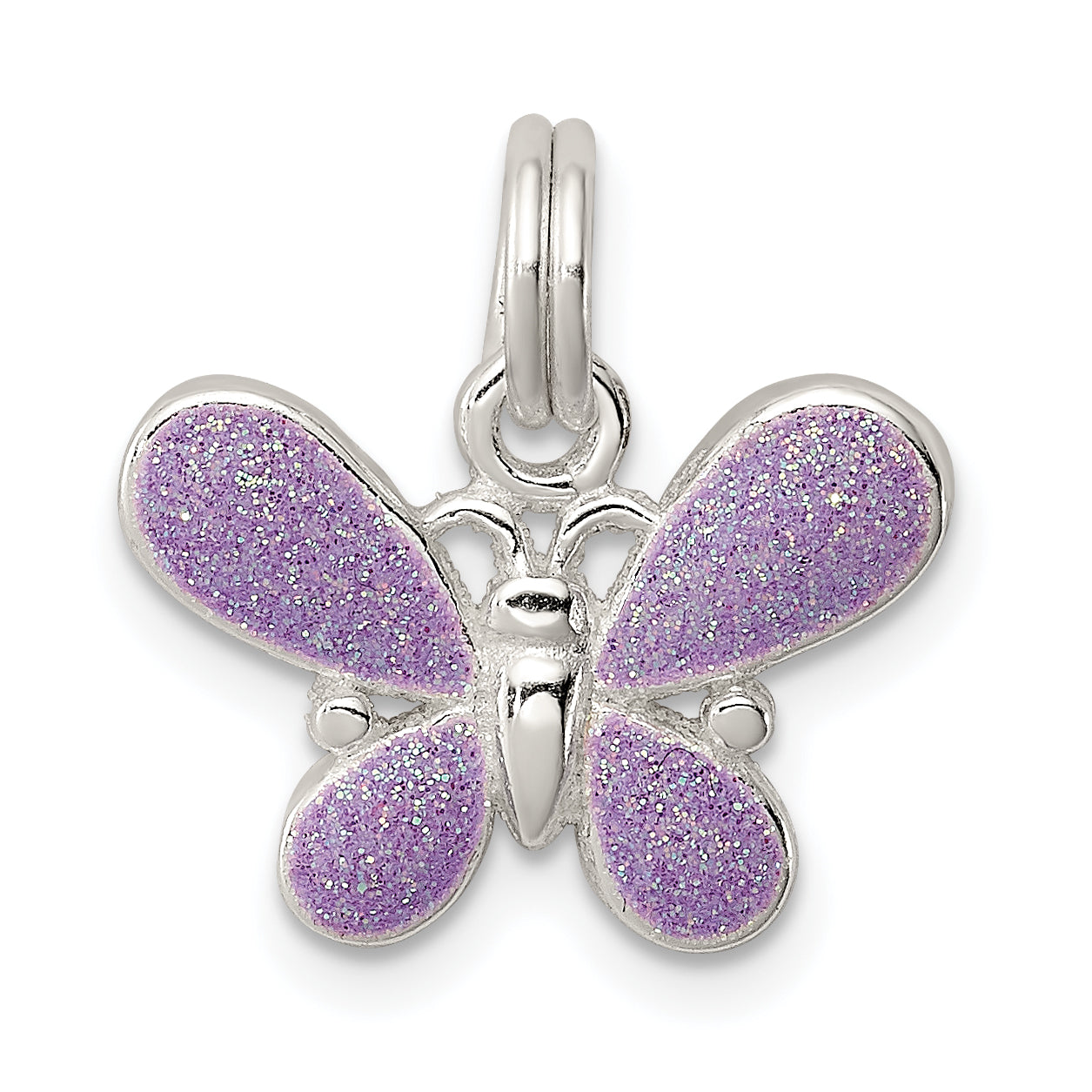 Sterling Silver Rhodium-plated Purple Enamel Polished Butterfly Charm Main image