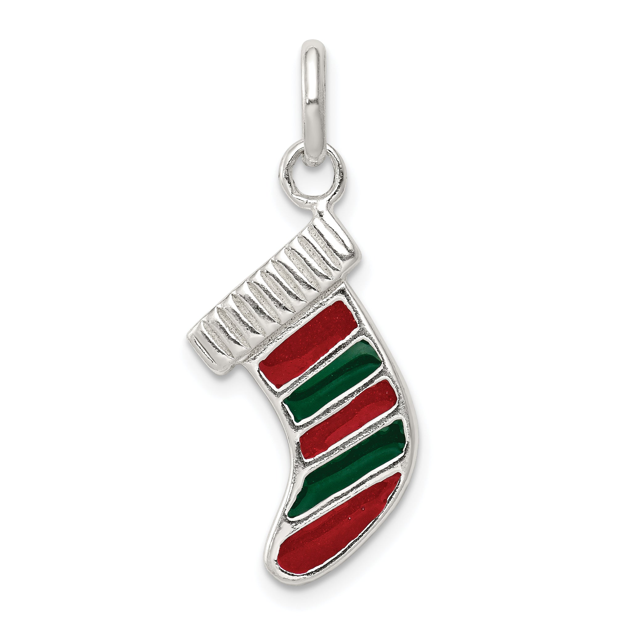 Sterling Silver Enameled Christmas Stocking Charm Main image