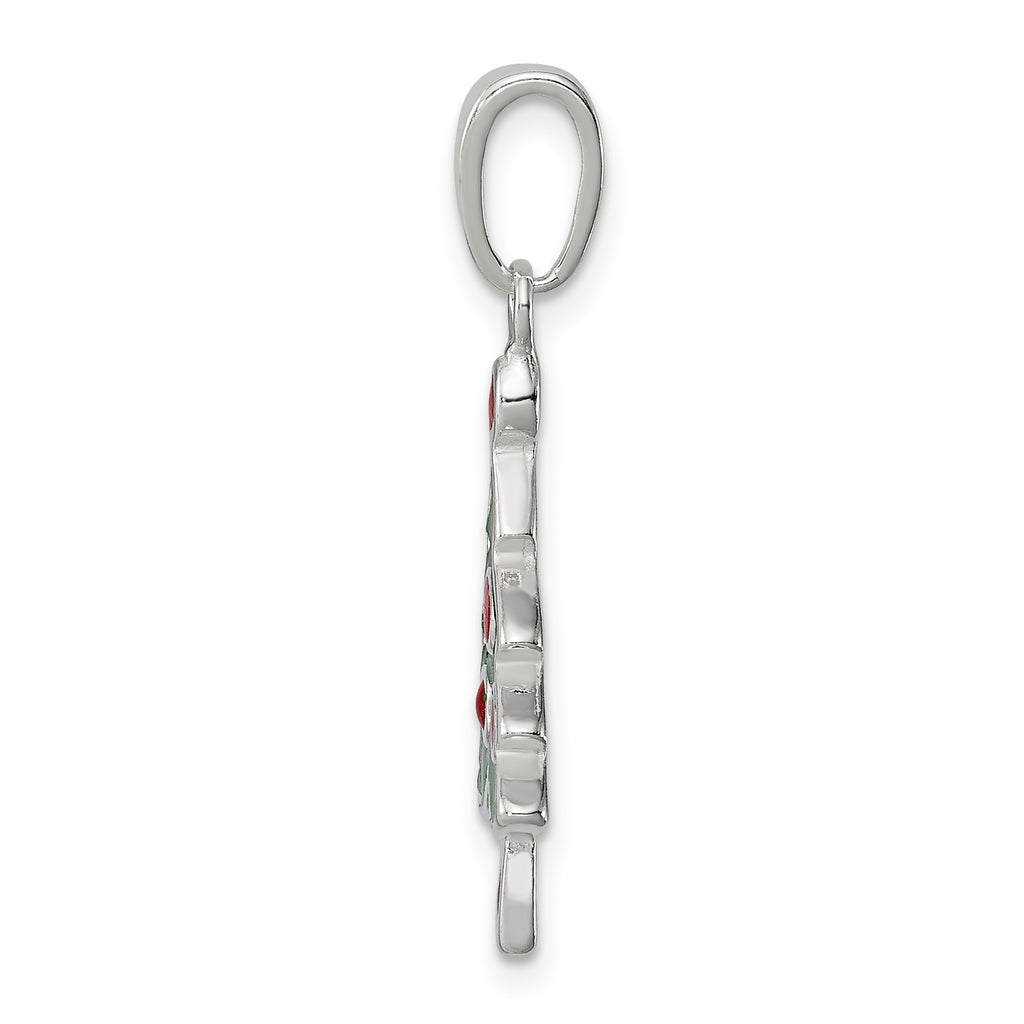 Sophia Jewelers Sterling Silver Enameled Christmas Tree Pendant with Anti-Tarnish Finish