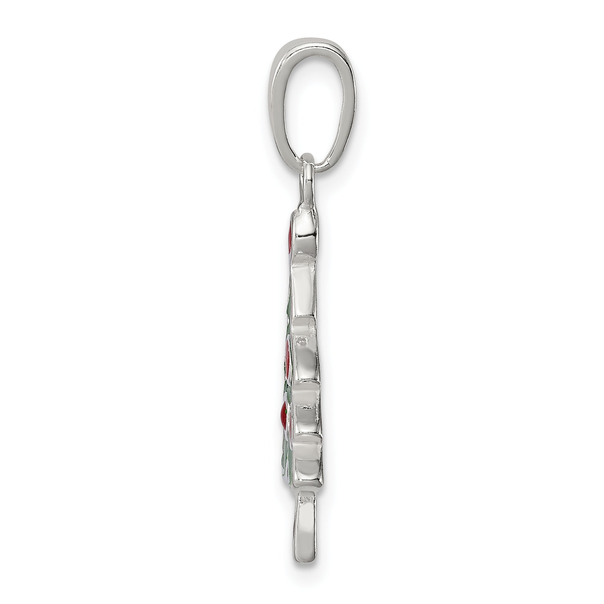 Sophia Jewelers Sterling Silver Enameled Christmas Tree Pendant with Anti-Tarnish Finish