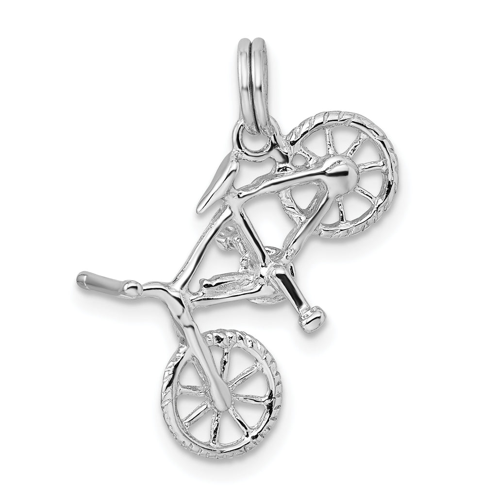 Sterling Silver 3D Bicycle Charm with Rhodium-Polished Finish for Men
