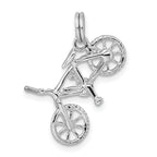 Sterling Silver 3D Bicycle Charm with Rhodium-Polished Finish for Men