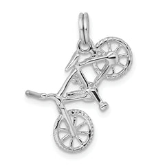 Sterling Silver 3D Bicycle Charm with Rhodium-Polished Finish for Men