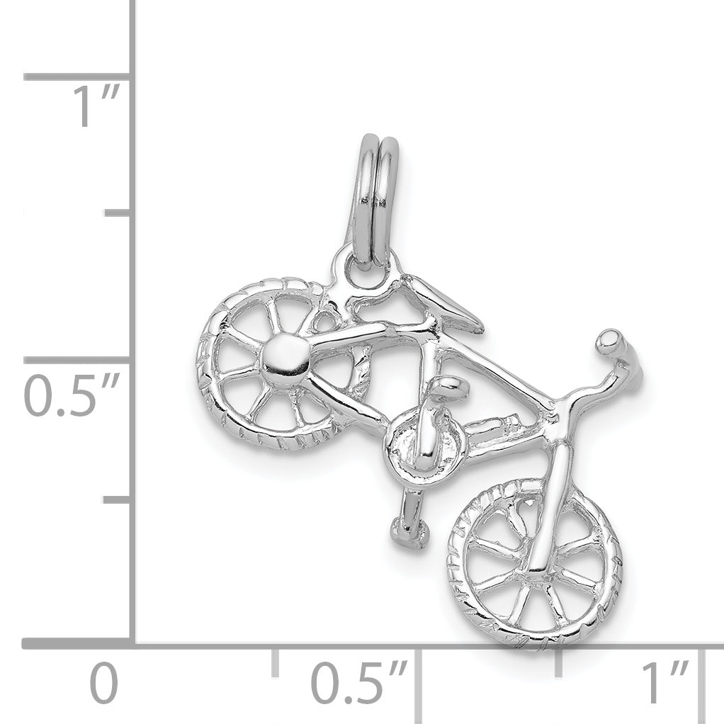 Sterling Silver 3D Bicycle Charm with Rhodium-Polished Finish for Men