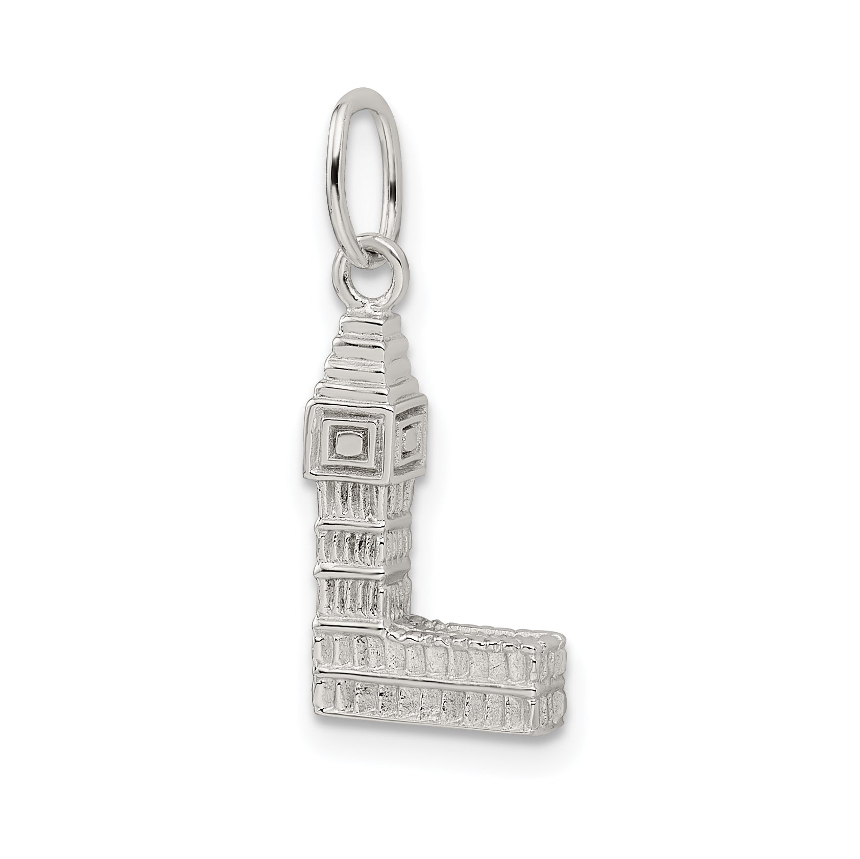 Sterling Silver 3D Big Ben Charm with Polished Rhodium-Plated Finish
