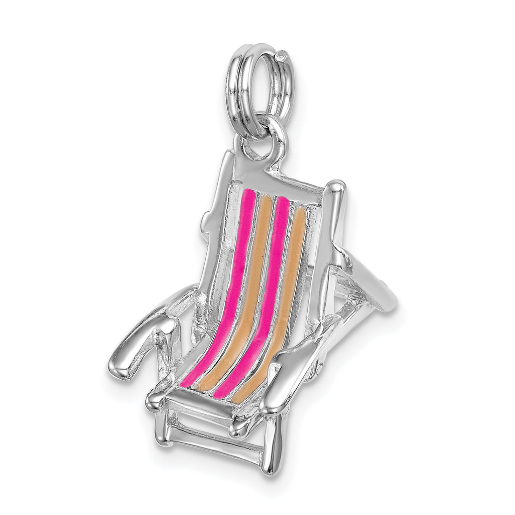 Sophia Jewelers Sterling Silver Enamel Beach Chair Charm with Polished Rhodium Finish