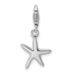 Sterling Silver Rhodium-plated Polished Starfish Charm