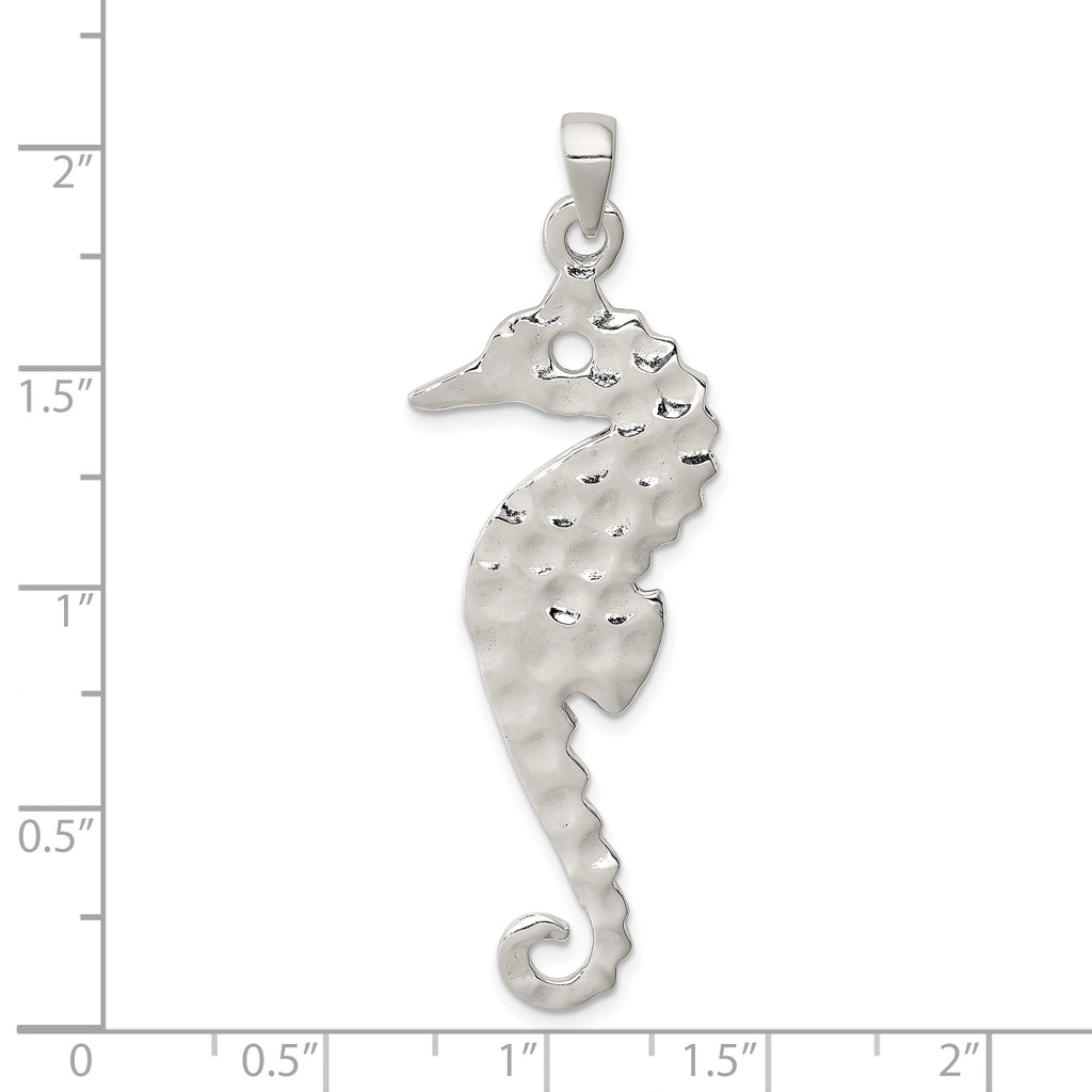 Sterling Silver Seahorse Pendant with Hammered Polished Finish for Men