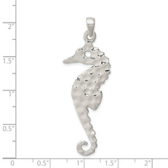 Sterling Silver Seahorse Pendant with Hammered Polished Finish for Men
