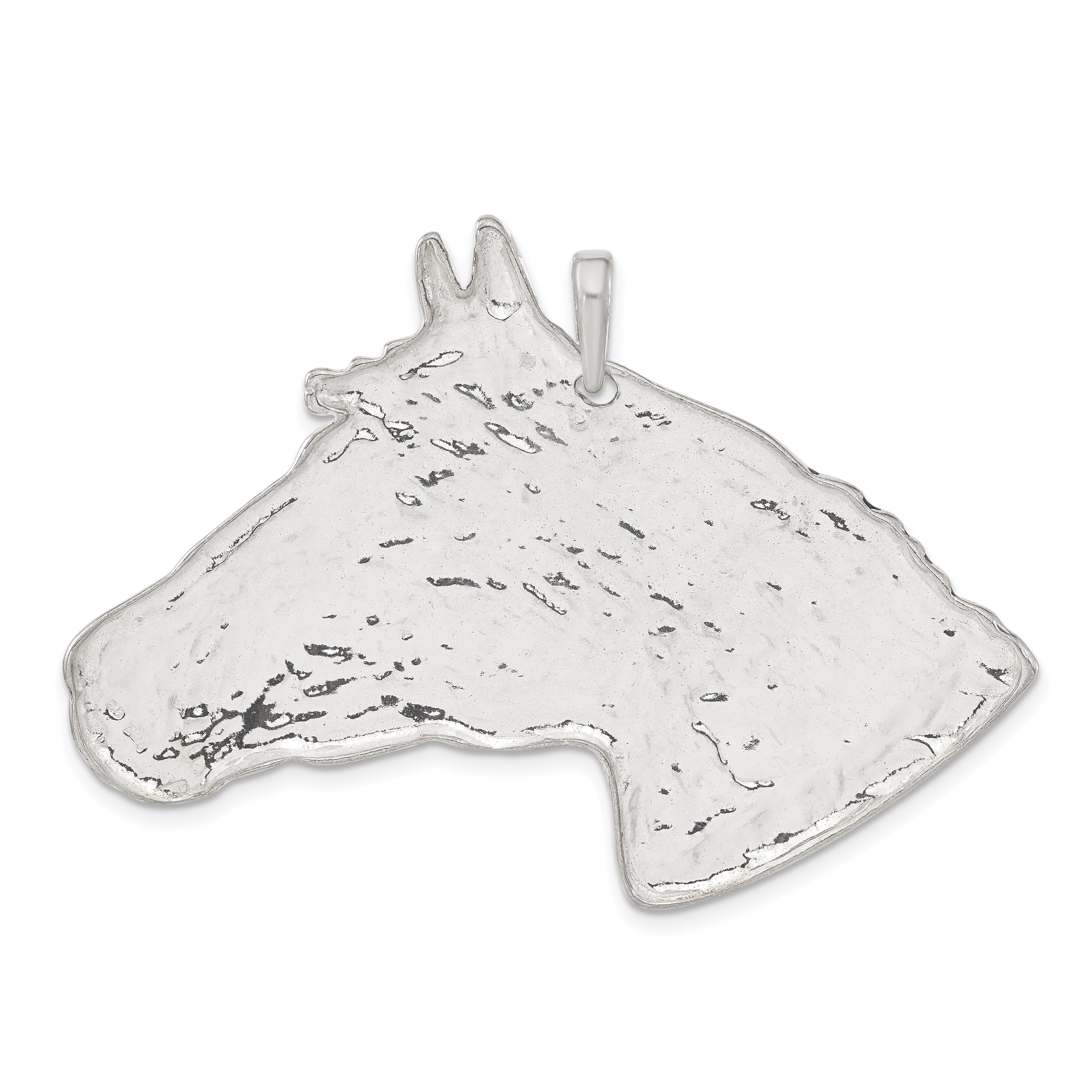Sterling Silver 925 Enameled Horse Head Pendant Polished Unisex