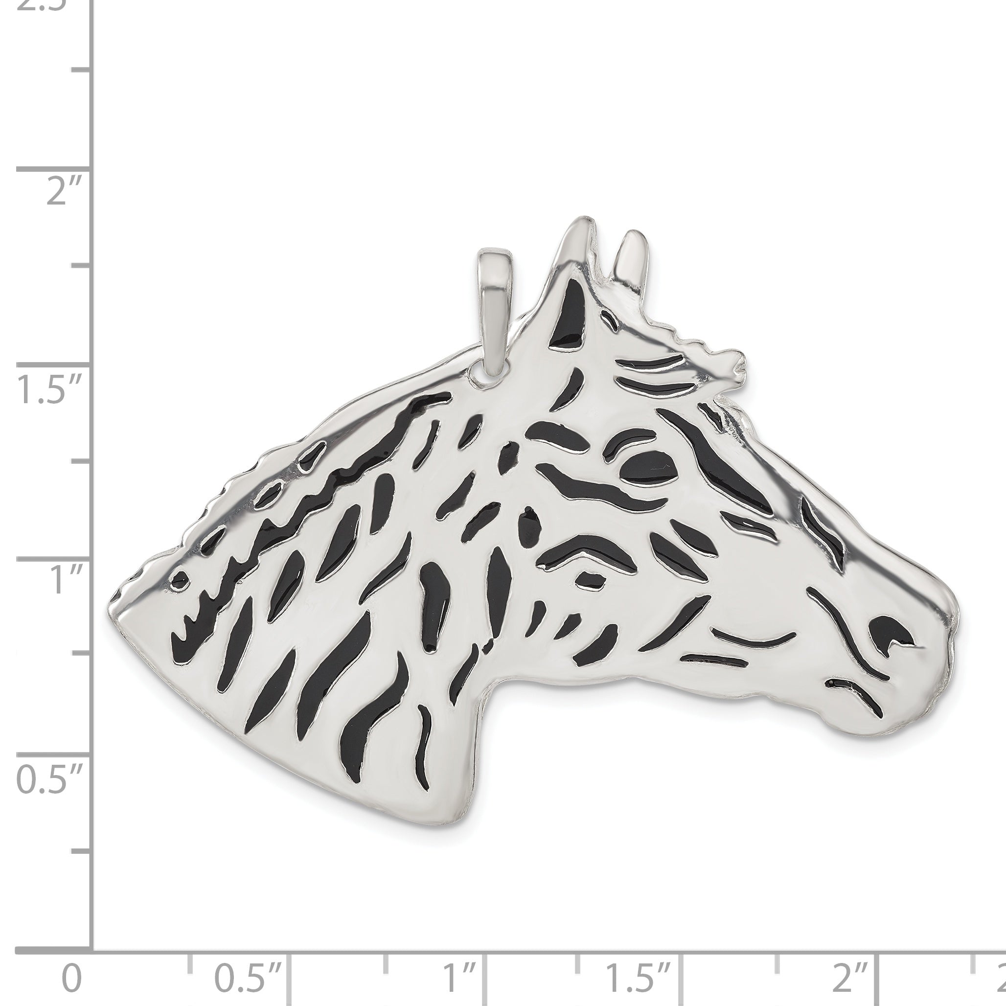 Sterling Silver 925 Enameled Horse Head Pendant Polished Unisex