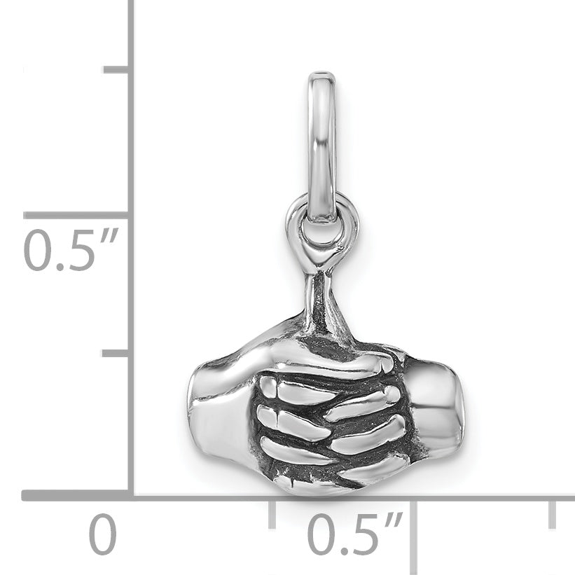 Sterling Silver 925 Unisex Antiqued Joined Hands Pendant Elegant Charm