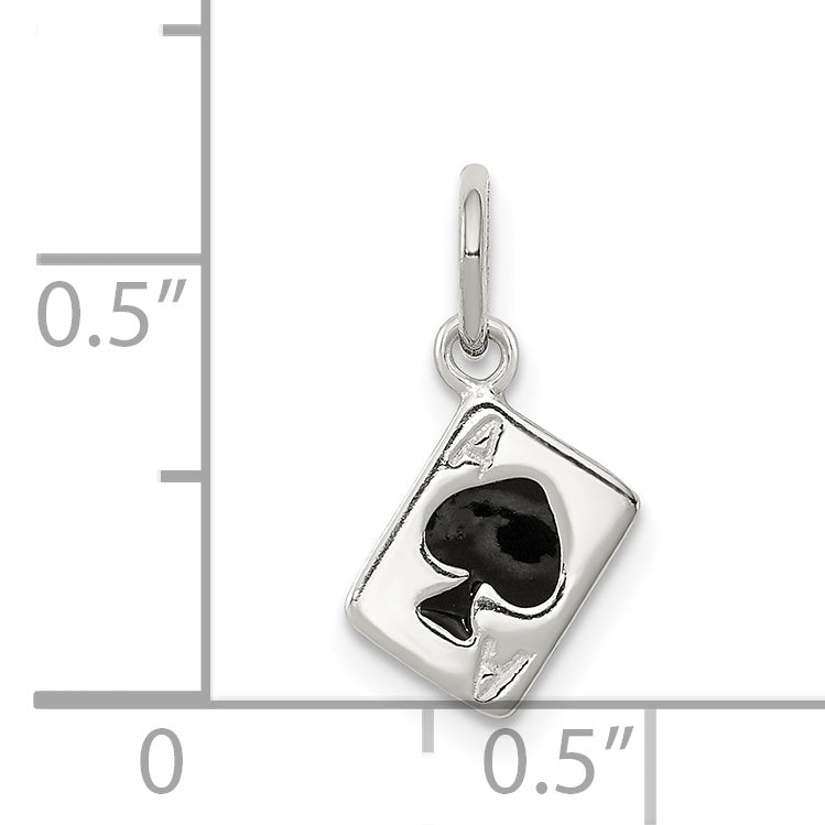 Sterling Silver Enameled Ace of Spades Charm with Polished Finish