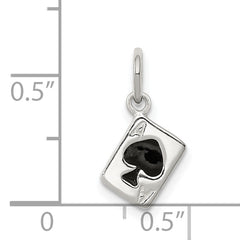 Sterling Silver Enameled Ace of Spades Charm with Polished Finish