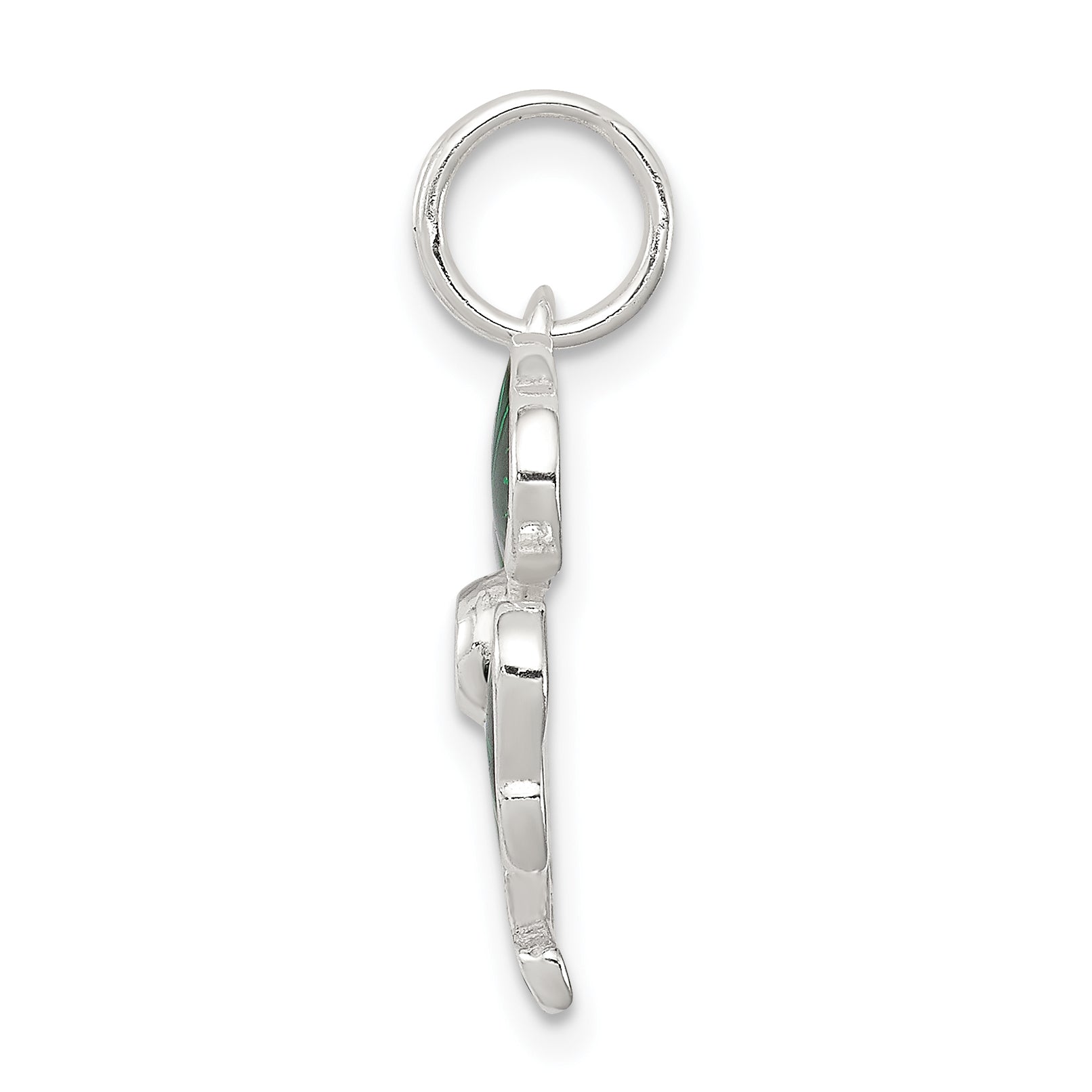 Sterling Silver 925 Clover Charm with Green Glass Accent