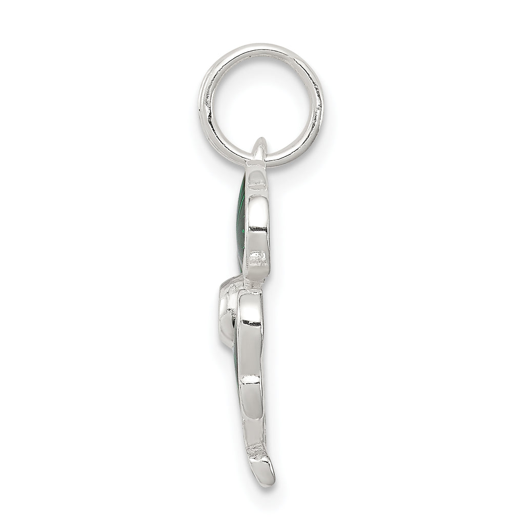 Sterling Silver 925 Clover Charm with Green Glass Accent