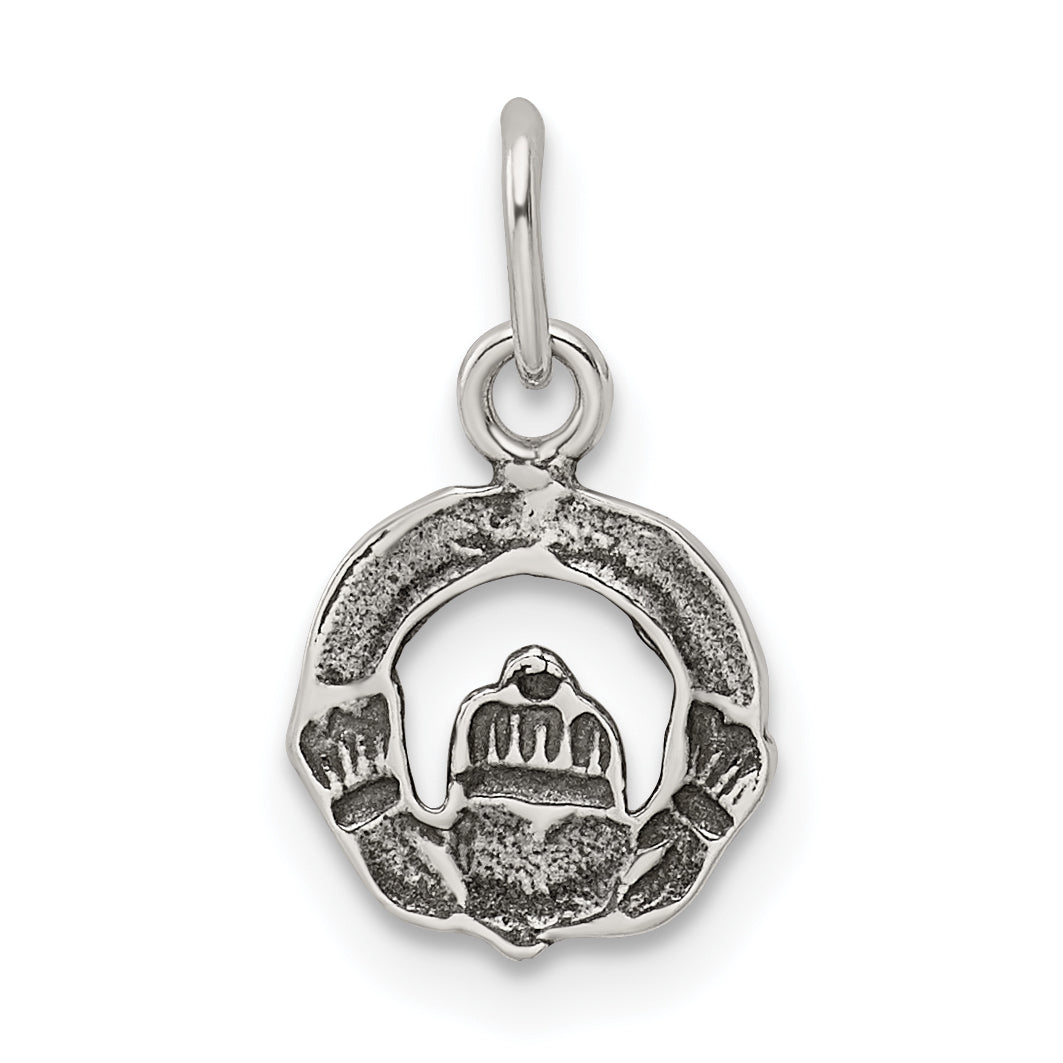 Sterling Silver 925 Claddagh Charm with Antiqued Finish Vintage Mini