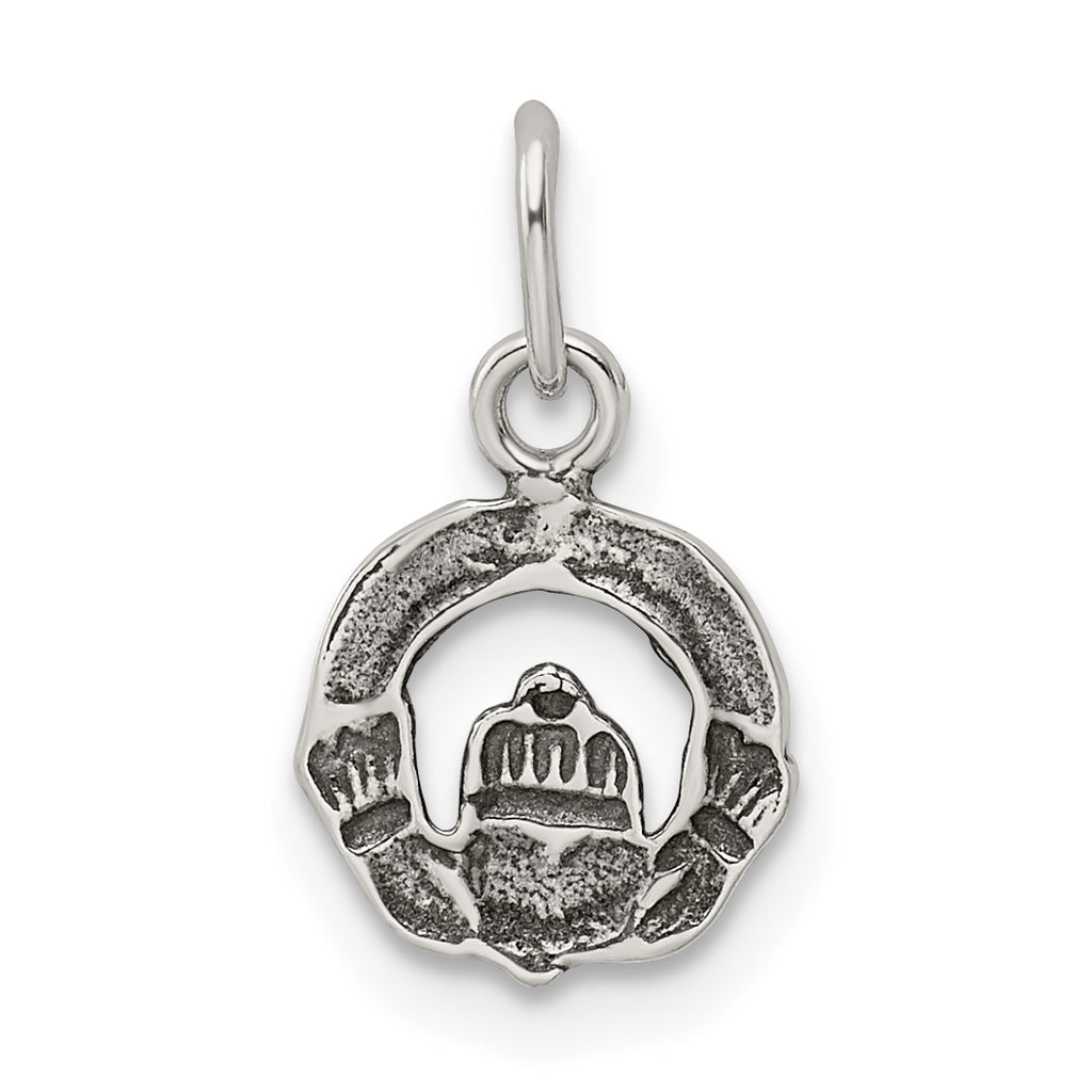 Sterling Silver 925 Claddagh Charm with Antiqued Finish Vintage Mini