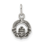Sterling Silver 925 Claddagh Charm with Antiqued Finish Vintage Mini