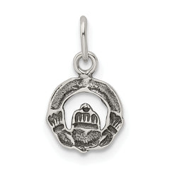 Sterling Silver 925 Claddagh Charm with Antiqued Finish Vintage Mini