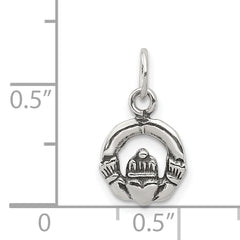 Sterling Silver 925 Claddagh Charm with Antiqued Finish Vintage Mini