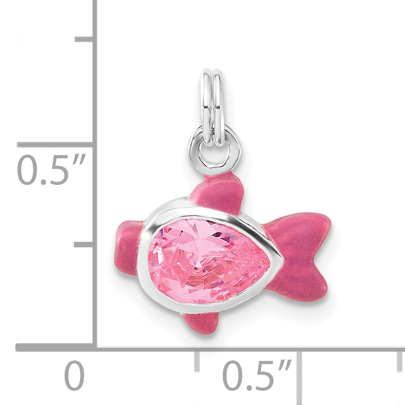 Sterling Silver Pink Enamel CZ Fish Charm  Polished Elegance