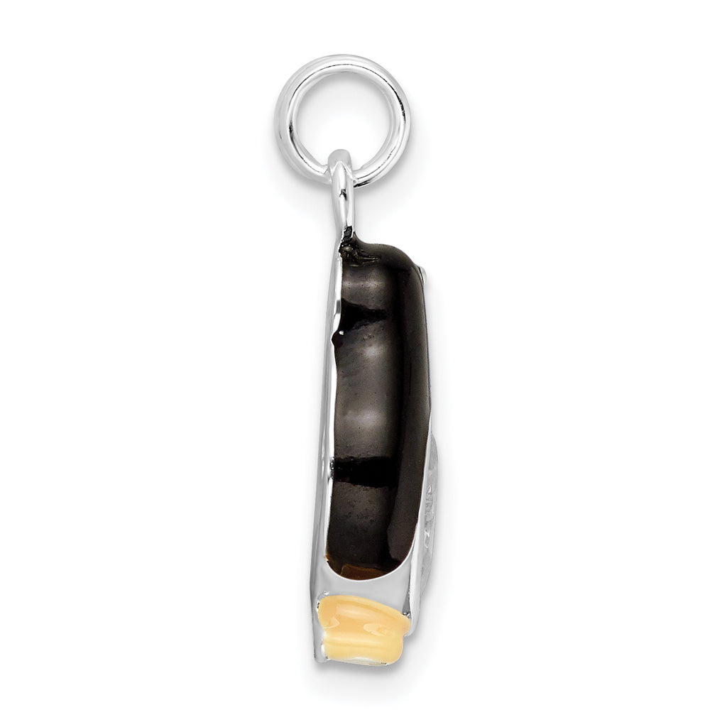925 Sterling Silver Polished Penguin Charm with CZ and Enamel Detailing