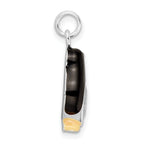 925 Sterling Silver Polished Penguin Charm with CZ and Enamel Detailing
